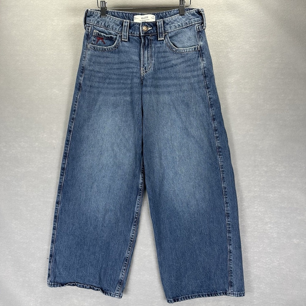 Hollister Low-Rise Super Baggy Cherry Streetwear Wide-Leg Denim Jeans Waist 27